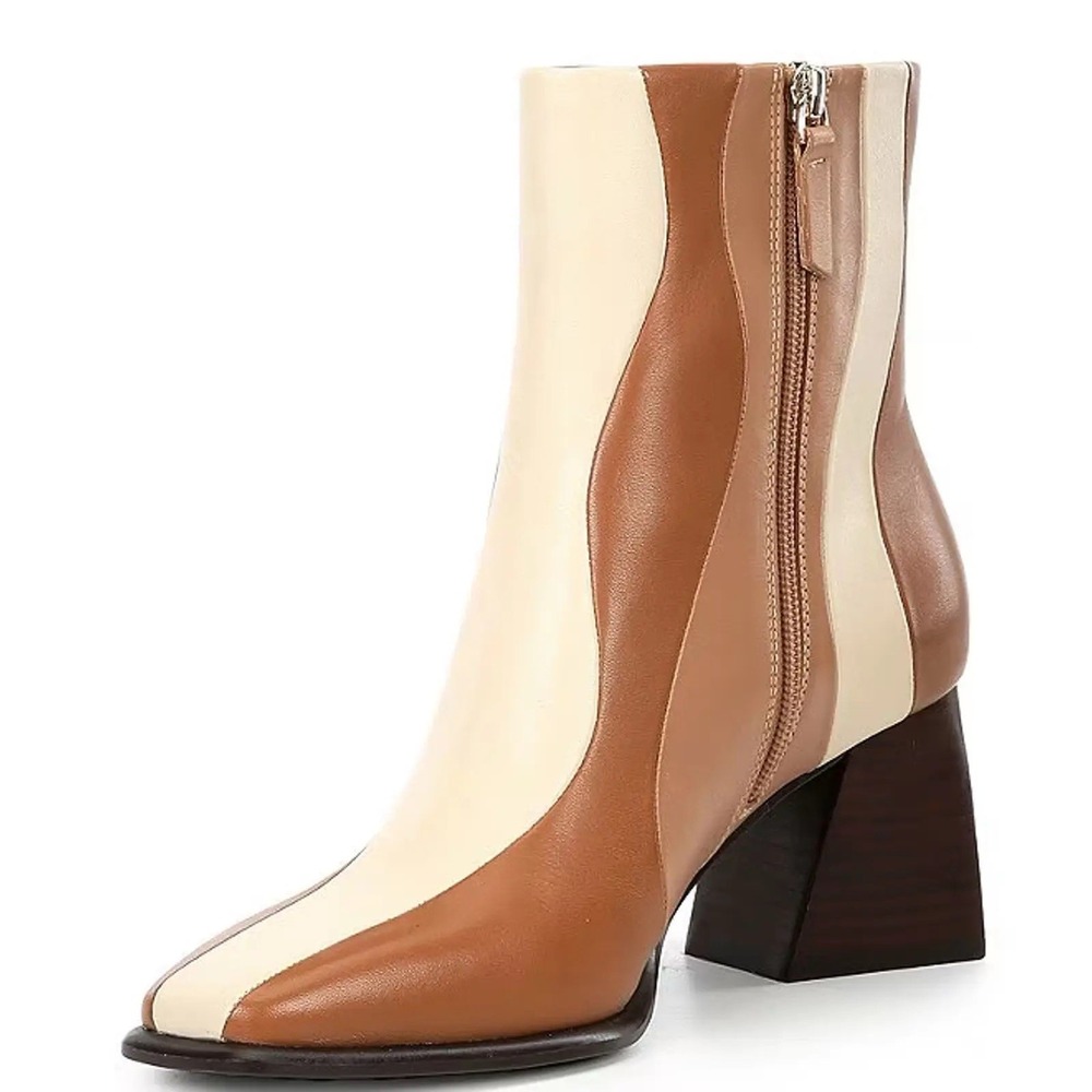 NWOB Leather Booties GB Holy Grail Wavy Color Block Ladies Size 6M Beige Tab‎